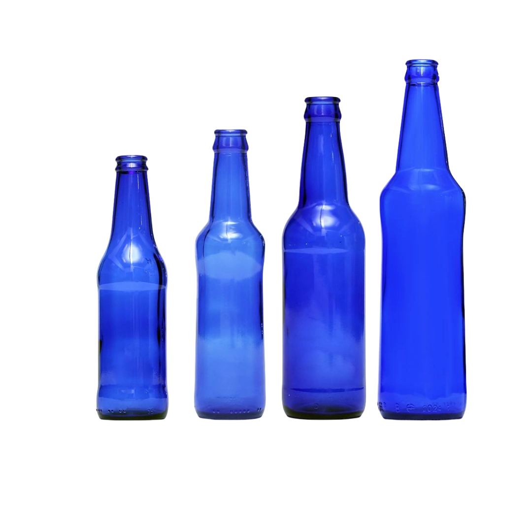 Botella de vidrio azul cobalto para cerveza 258ml 280ml 330ml 500ml