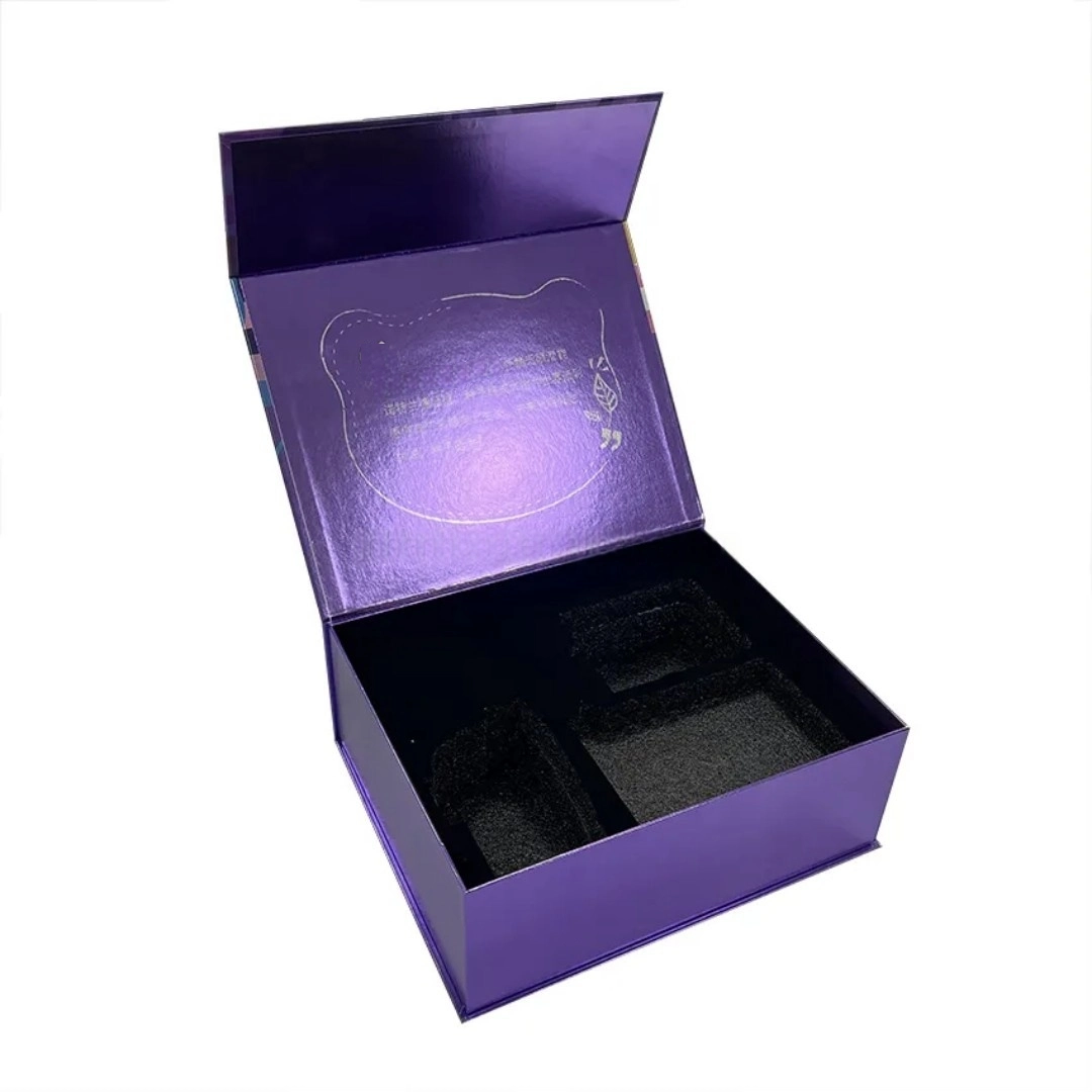 Caja de Regalo de Cartón Rígido Morada de Lujo
